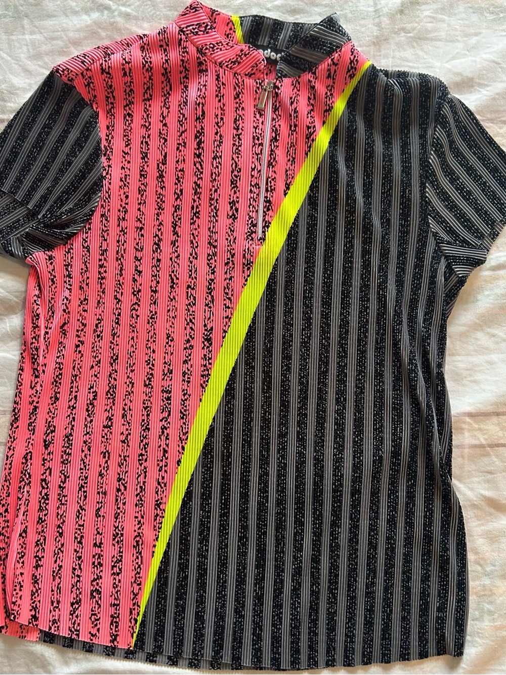 Jamie Sadock Women’s Quarter Zip SS Performance Polo Pink, Black, Yellow NWOT L